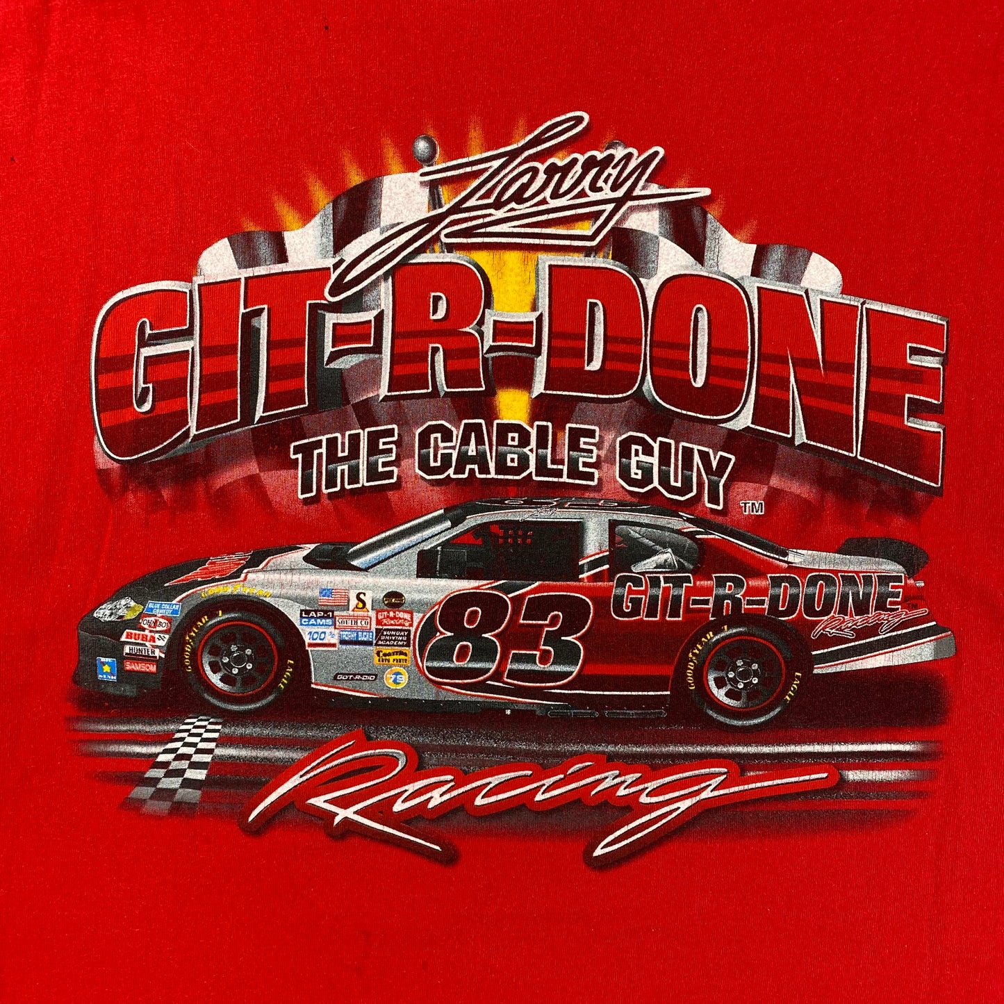 Y2K Larry the Cable Guy "Git-R-Done" Racing t-shirt